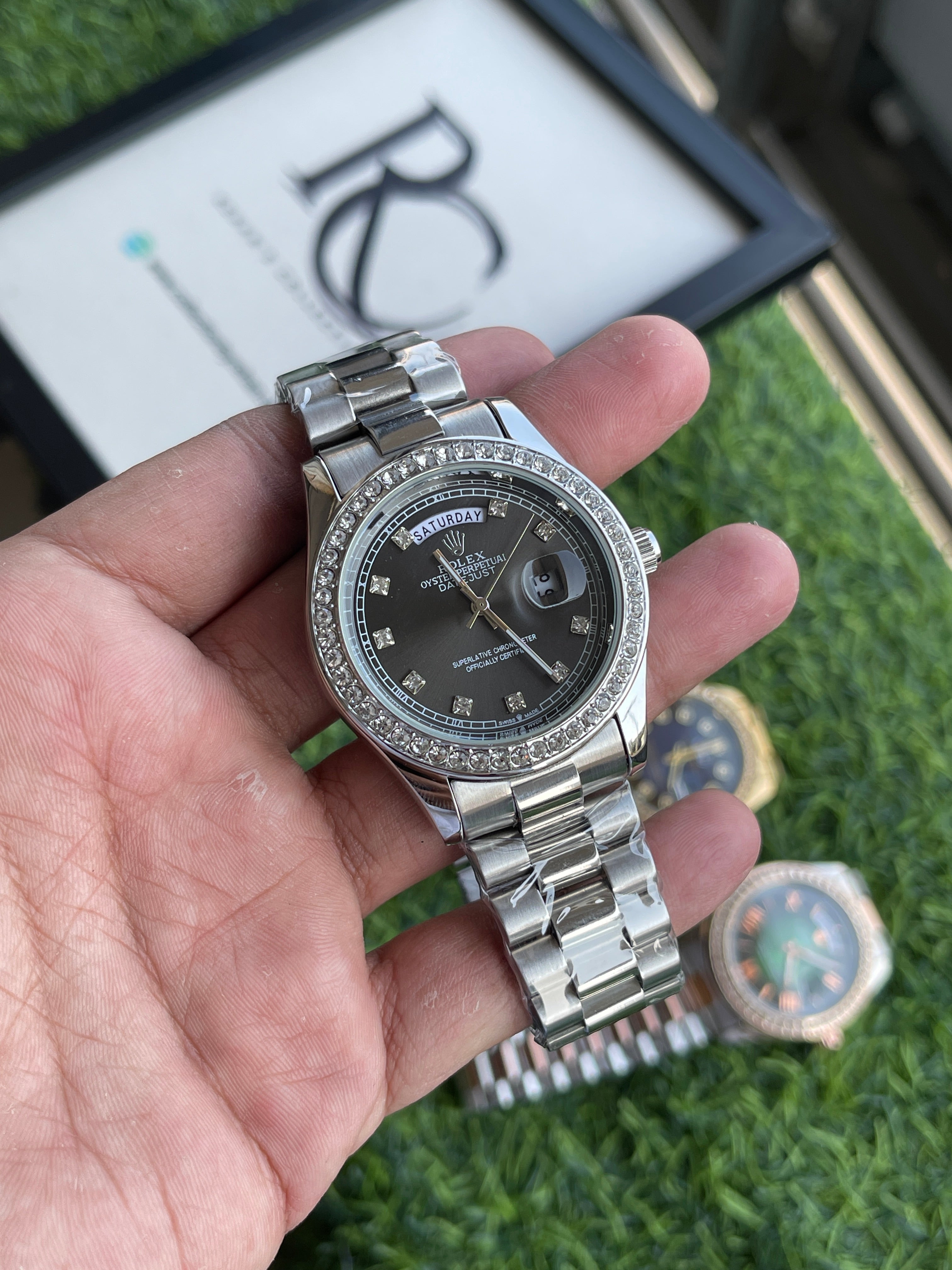 RC RLX Oyster Perpetual Day-Date – Silver Tone Luxury Watch