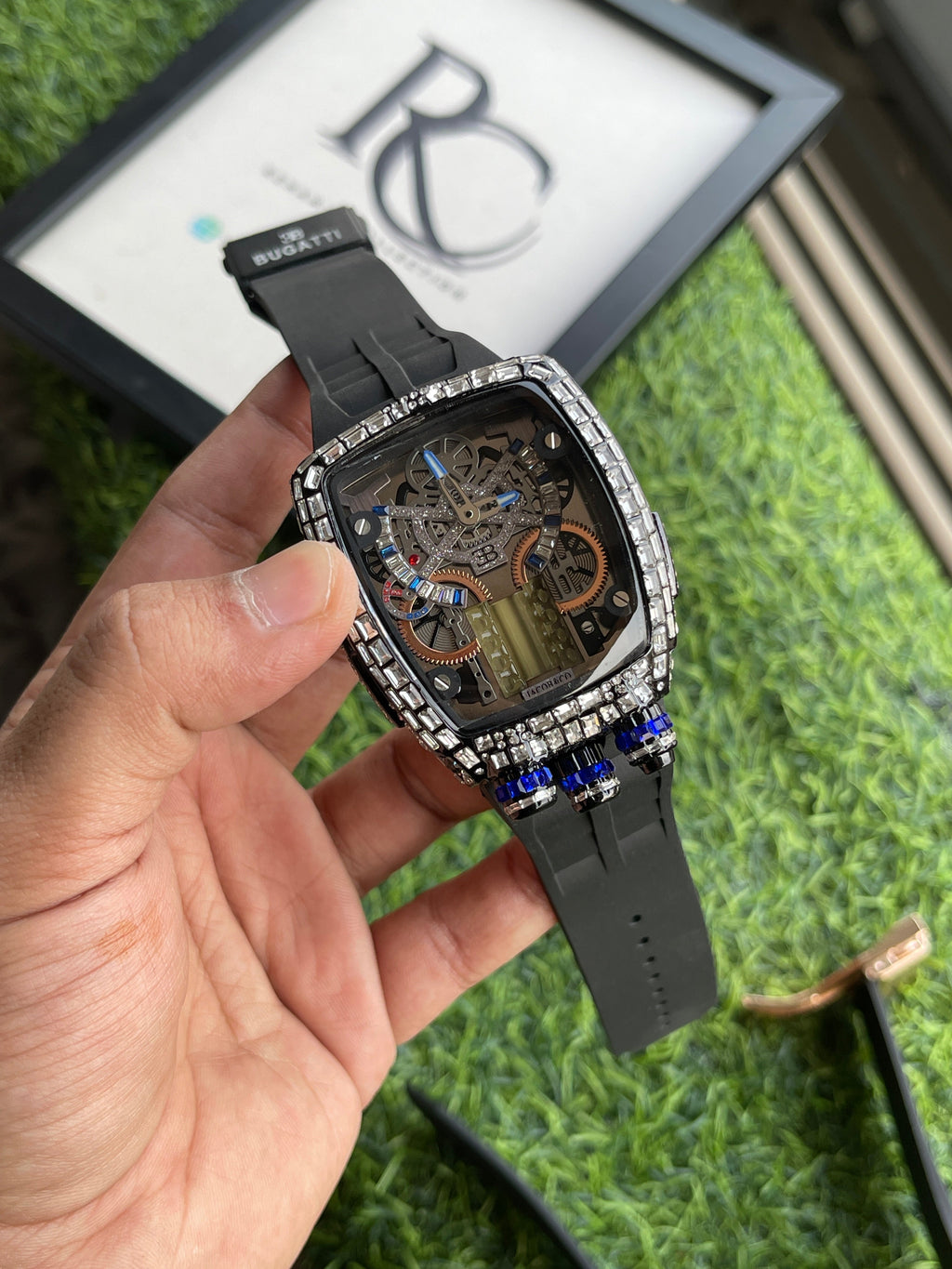 RC Jaacob & Co. Bugatti Skeleton Diamond Edition – Black Steel & Blue Accent