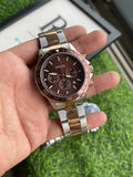 RC Fossiil Brown Dial Chronograph Watch with Rose-Gold & Silver Two-Tone Chain