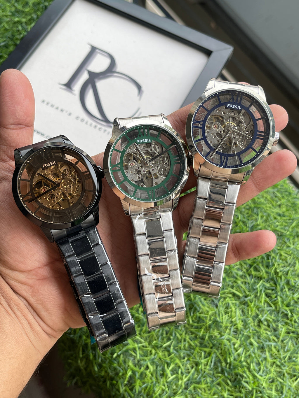 RC Fossiil Townsman Skeleton Automatic Stainless Steel Watch (Green Dial)